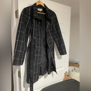 Merona Black Plaid Trench Coat Lined (small)